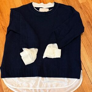 Brochu Walker Navy Sweater with White Silk sleeves